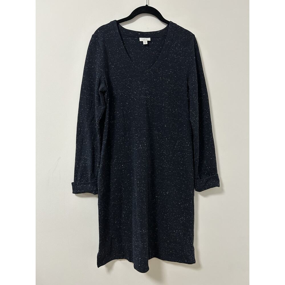 J Jill‎ Ponte V-Neck Dress Women’s Medium Tall Navy Long Sleeve Flecked